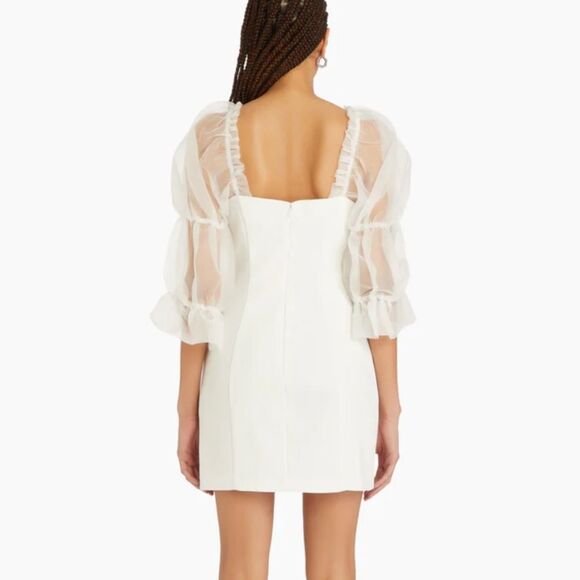 Amanda Uprichard White Mini Dress with Sheer Sleeves - Picture 3 of 7